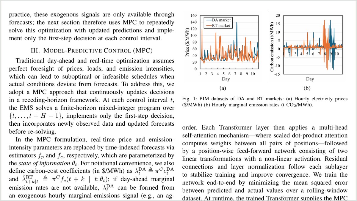 Carbon-aware market participation paper preview with price and emission time-series plots